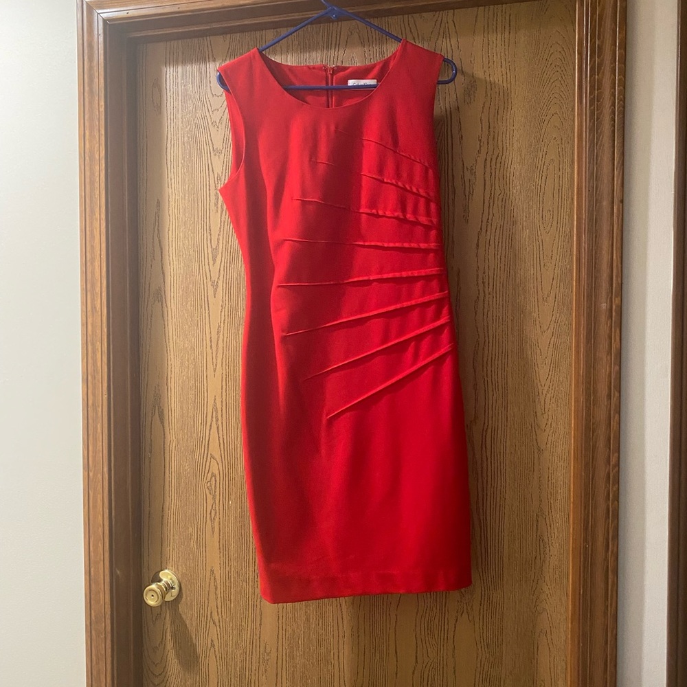 Calvin Klein red sunburst sheath dress